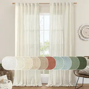 Natural Ivory Semi Sheer Linen Curtains 84 inch Long, Cream White Light Filtering Living Room Panels Back Tab and Rod Pocket Neutral Drapes for Bedroom/Farmhouse, 2 Panels, 52 x 84 Inch