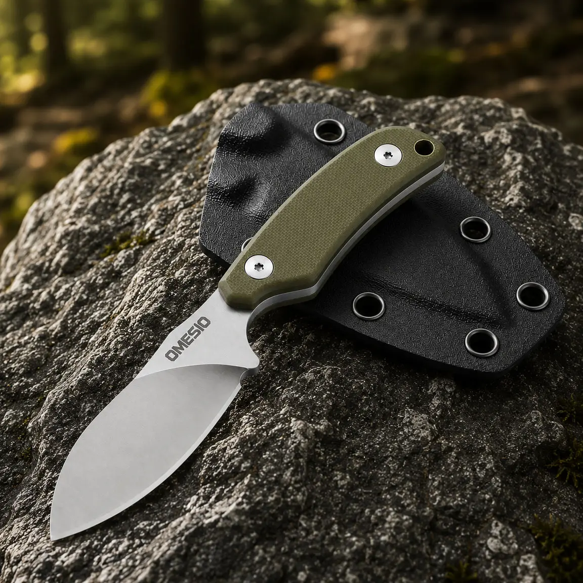 D2 Steel Fixed Blade Knife with Kydex Sheath & G10 Fiberglass Handle, Compact Full-Tang Utility Tool for Adults for Bushcrafting, Camping, Peeling, Palm-Conforming Curve, Integral Blade Fixed-Blade Knives