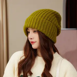 Winter Thick Knit Striped Large Head Circumference Knitted Hat