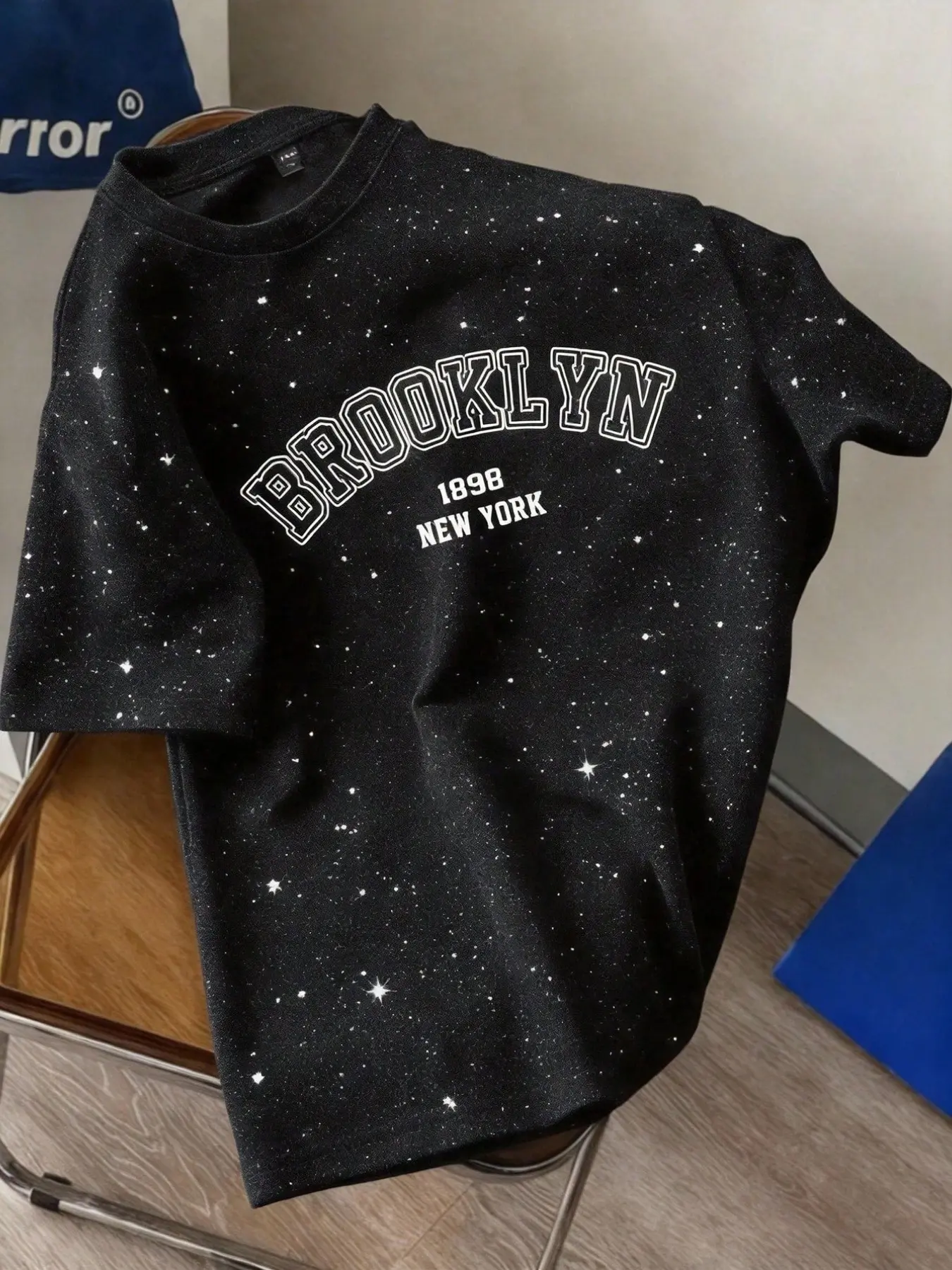 Men's Drop Shoulder Loose Fit Round Neck Fashion Print Streetwear T-Shirt, Menswear, Sequins, Simple Pattern, Thin Top, All Seasons, Casual Daily Wear, Holiday Gift