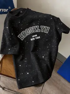 Men's Drop Shoulder Loose Fit Round Neck Fashion Print Streetwear T-Shirt, Menswear, Sequins, Simple Pattern, Thin Top, All Seasons, Casual Daily Wear, Holiday Gift