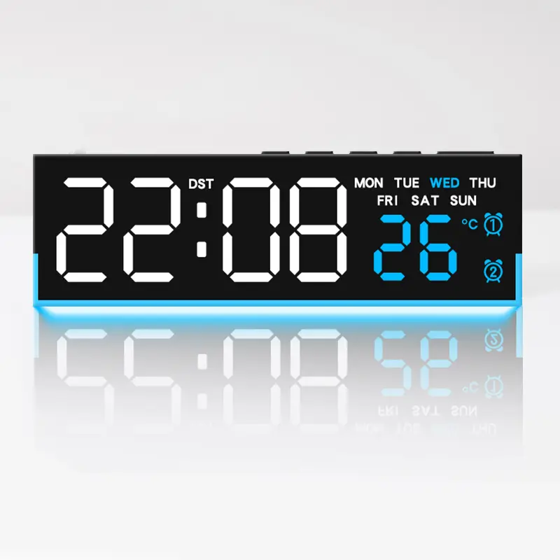 8-Inch Square Metal LED Digital Clock with Dual Alarms, Bottom Glow, LED Display; Shows Time, Date, Day, Temperature; 3-Level Auto/Manual Brightness, DST, USB or Battery Powered Modern Desk Clock, Decor, Room Decor, Plastic, Decorative, Alarm Clock