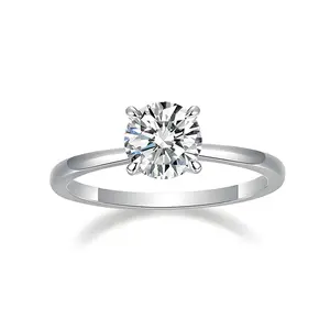 1-2ct Round VVS Synthetic Moissanite Solitaire Four-Prong Ring Band Engagement Wedding Mother's Day Gifts For Her