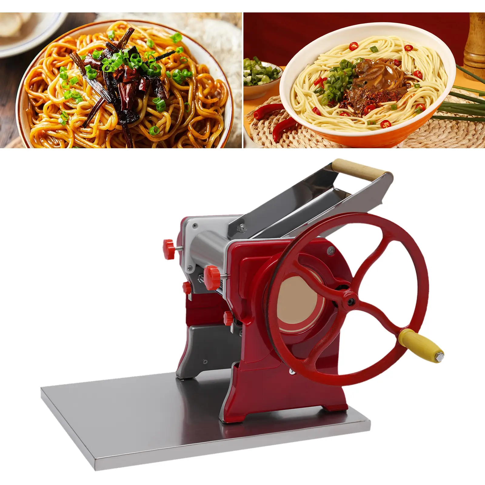 Sturdy Stainless Steel Manual Noodle Maker, ABS Reusable Foldable Kitchen Utensil with 0.5-5mm Customizable Thickness & Versatile Cuts, Replaceable Cutter Heads, 14.9*11in Compact Size, Effortless Operation, Easy Clean (Home Use for 5-10 People)