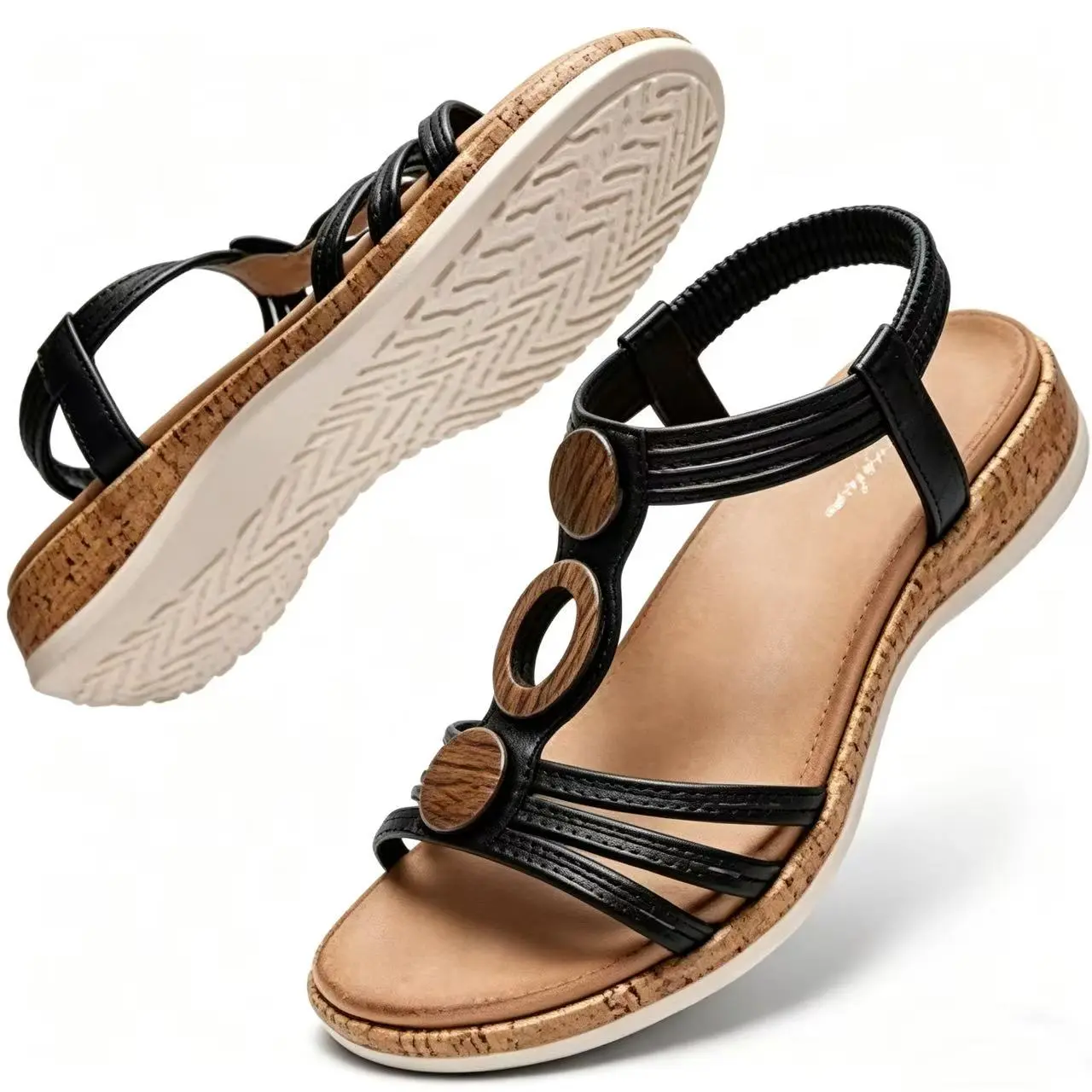 Women’s Wedge Sandals – Stylish Round Toe Casual Comfort Shoes with Arch Support, Non-Slip Outsole, Adjustable Buckle Strap, Lightweight Summer Walking Sandals for Outdoor Use