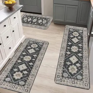 Bohemian Style Kitchen Mat Set of 3 Pieces Non-Slip Washable Floor Mats for Thick Kitchen Hallways Laundry Rooms and Holiday Decoration，comfortable long strip carpet, boho kitchen rug, room decoration floor mat flannel decor indoor area flooring soft cozy