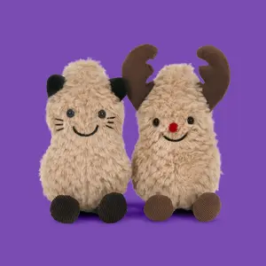Cute Peanut Elk & Cat Plush Toys, Cartoon Animal Design, Soft Stuffed Animals for Kids, Perfect Birthday & Christmas Gifts, Soft Cuddly Gift, Kawaii Stuffed Animals, Huggable Stuffed Animal