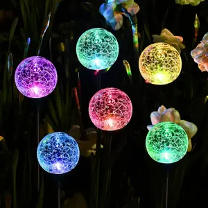 Solar Garden Lights 6 Pack, Solar Globe Lights Outdoor , Solar Lights Outdoor Decorative, Multi-Color Changing Garden Spheres Large  for Yard, Cracked Glass Ball LED Lights