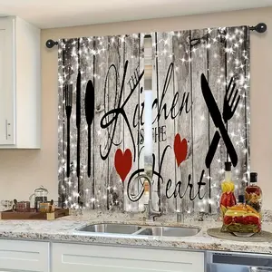 2pcs of Semi-Transparent Curtains Made of Polyester, Vintage Café Curtains Suitable for European Tableware, Kitchen Curtains for a Farmhouse, And Home Decor for The Living Room And Bedroom, Designed for Rod Pocket Installation