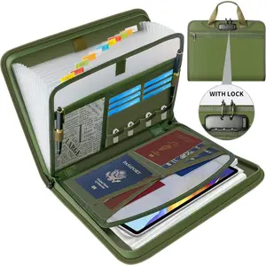Accordion File Organizer with Lock, Fireproof Expanding File Folder with Tabs, 13 Pockets Important Document Organizer with Handle, Portable Paperwork Business Organizer, Letter/A4-Size (Green)