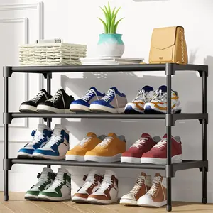 Shoe Rack,  Non-Woven Shoe Rack Shelf, Shoe Organizer for Closet, Entryway, Garage & Corridor, Stackable Shoe Shelves, 27.5" Wide - 3 Tier, Black