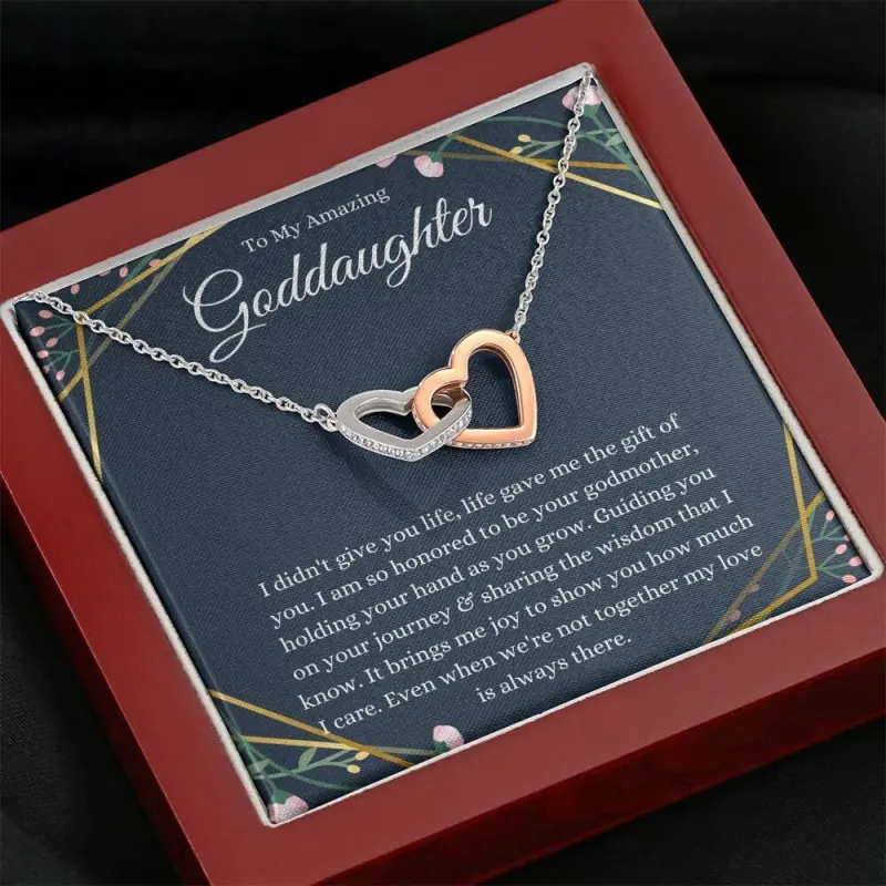 Interlocking Hearts, Goddaughter Gifts From Godmother For Goddaughter Baptism Goddaughter Necklace First Communion  For Girls