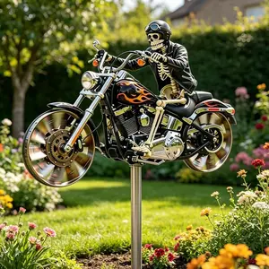 Metal Motorcycle Wind Spinner Skeleton, Outdoor Garden Decorative Windmill, Courtyard and Garden Ornament, Metal Bike Wind Sculpture