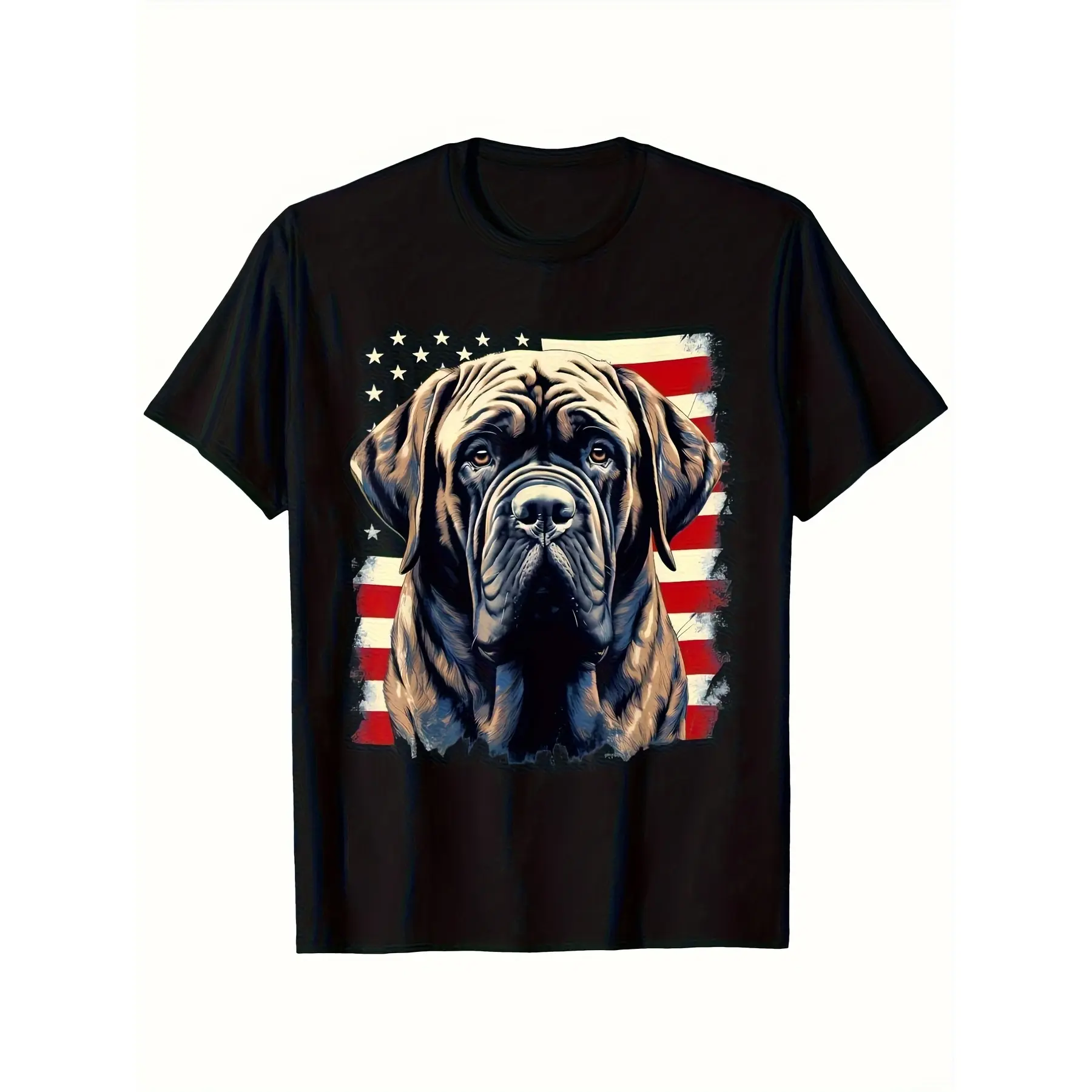Men's  Women's English Mastiff Dog US Flag T-Shirt unisex soft cotton short sleeve t shirt, vintage graphic casual tee for men women teens, perfect birthday holiday gift for camping travel gym daily street  wear