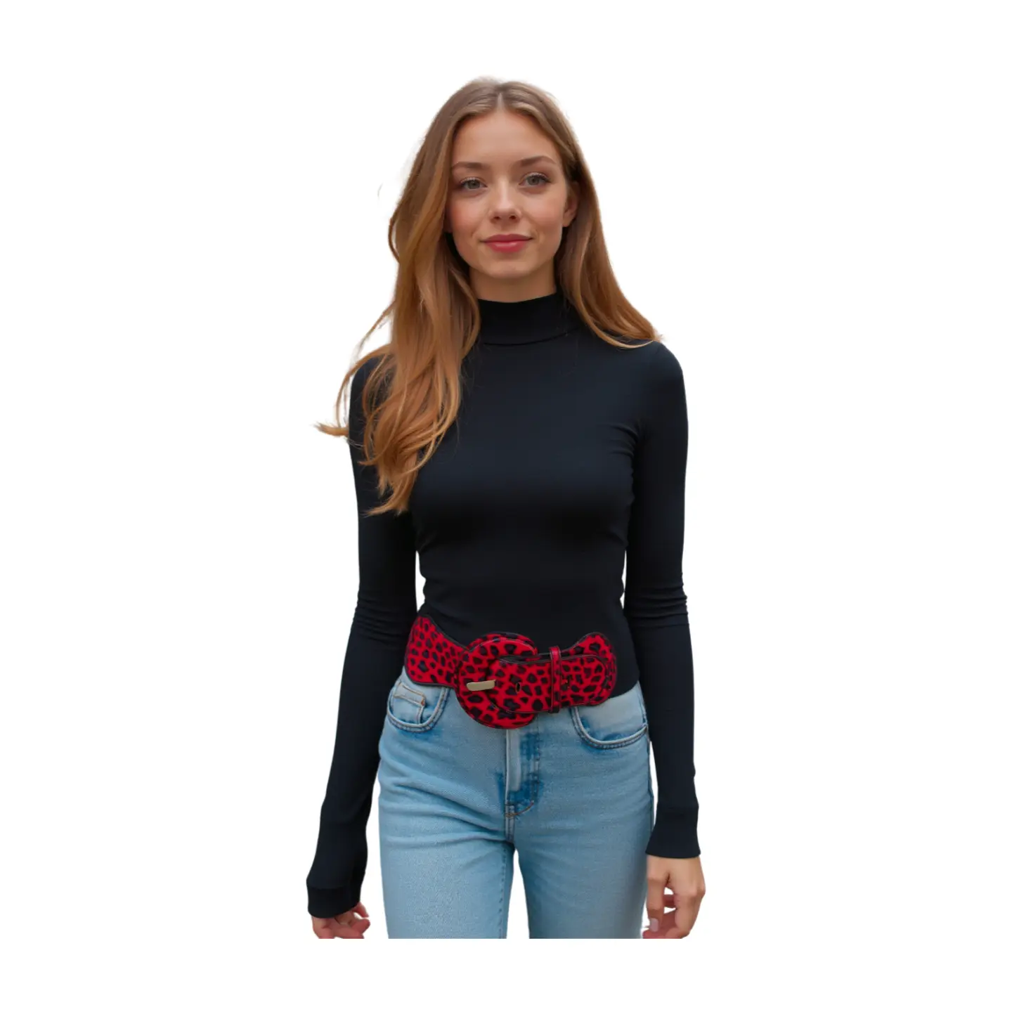 TFJ Women Hip Hop Fashion Elastic Belt Red Animal Print Leopard Cheetah M L XL