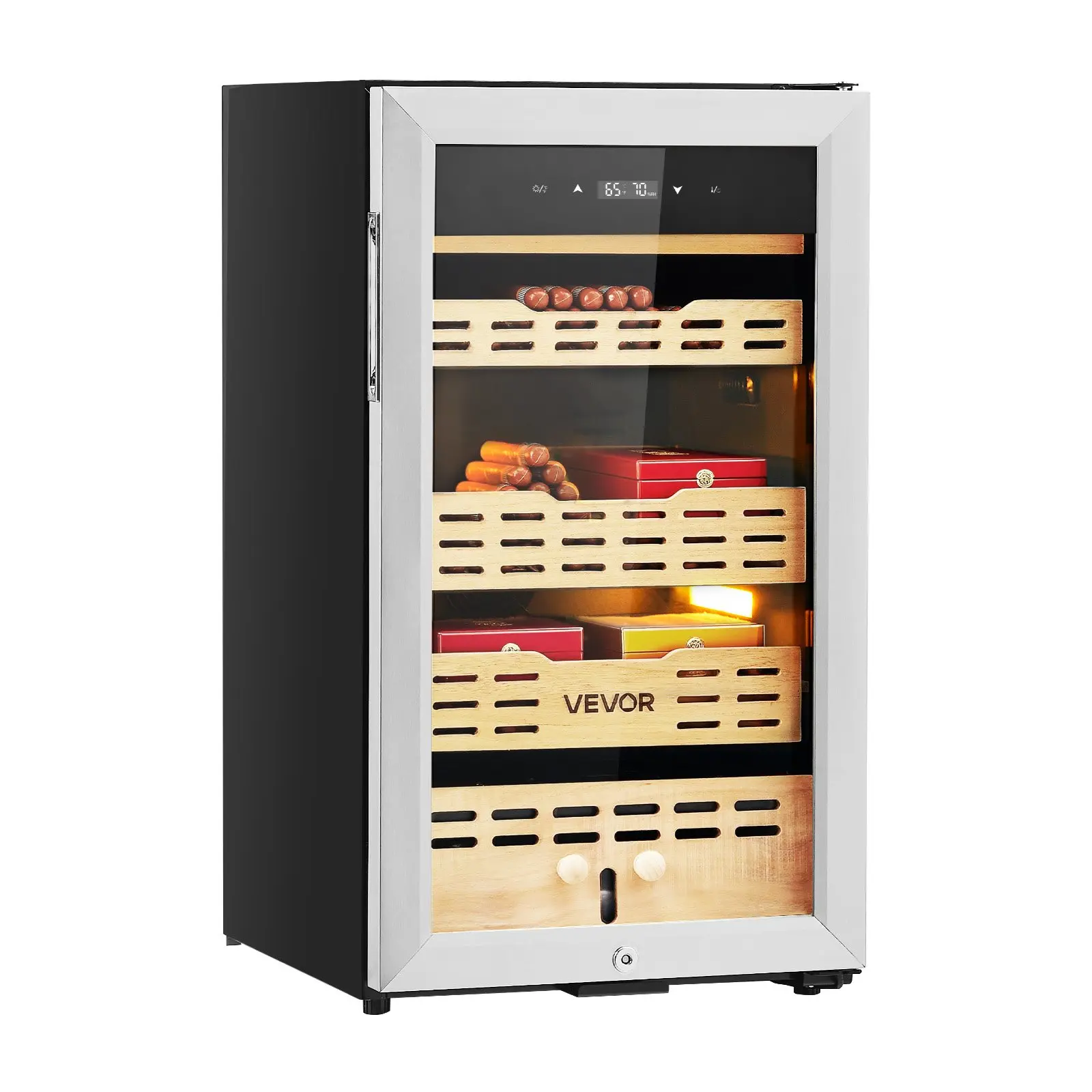 summervibesVEVOR Electric Humidor, 75L, 450 Counts Electric Cigar Humidor Cabinet with Compressor Cooling, Constant Humidity Temperature Control, Spanish Cedar Wood Shelves Drawers, 4 Layers, for Household
