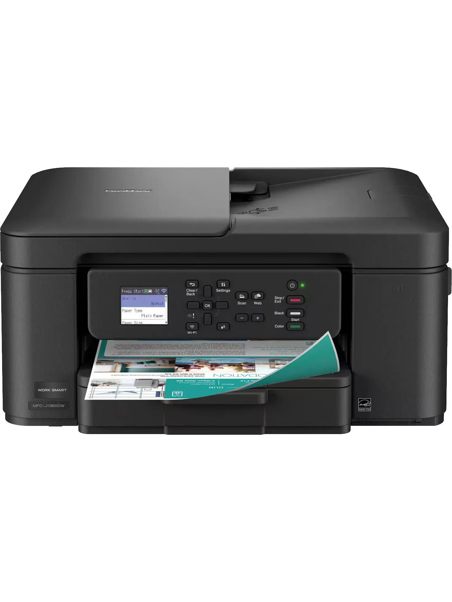 Brother - Work Smart 1360 Wireless All-in-One Refresh Subscription Eligible Inkjet Printer with Auto Duplex Printing (MFC-J1360DW) - Black