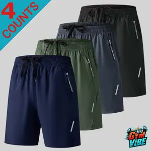 Men's 4-Count Multi-Color Athletic Gym Shorts - Drawstring Waist, Reflective Detail, Casual Streetwear Bottoms for Summer Daily Style, Running, Fitness Training, Men's Gym Shorts