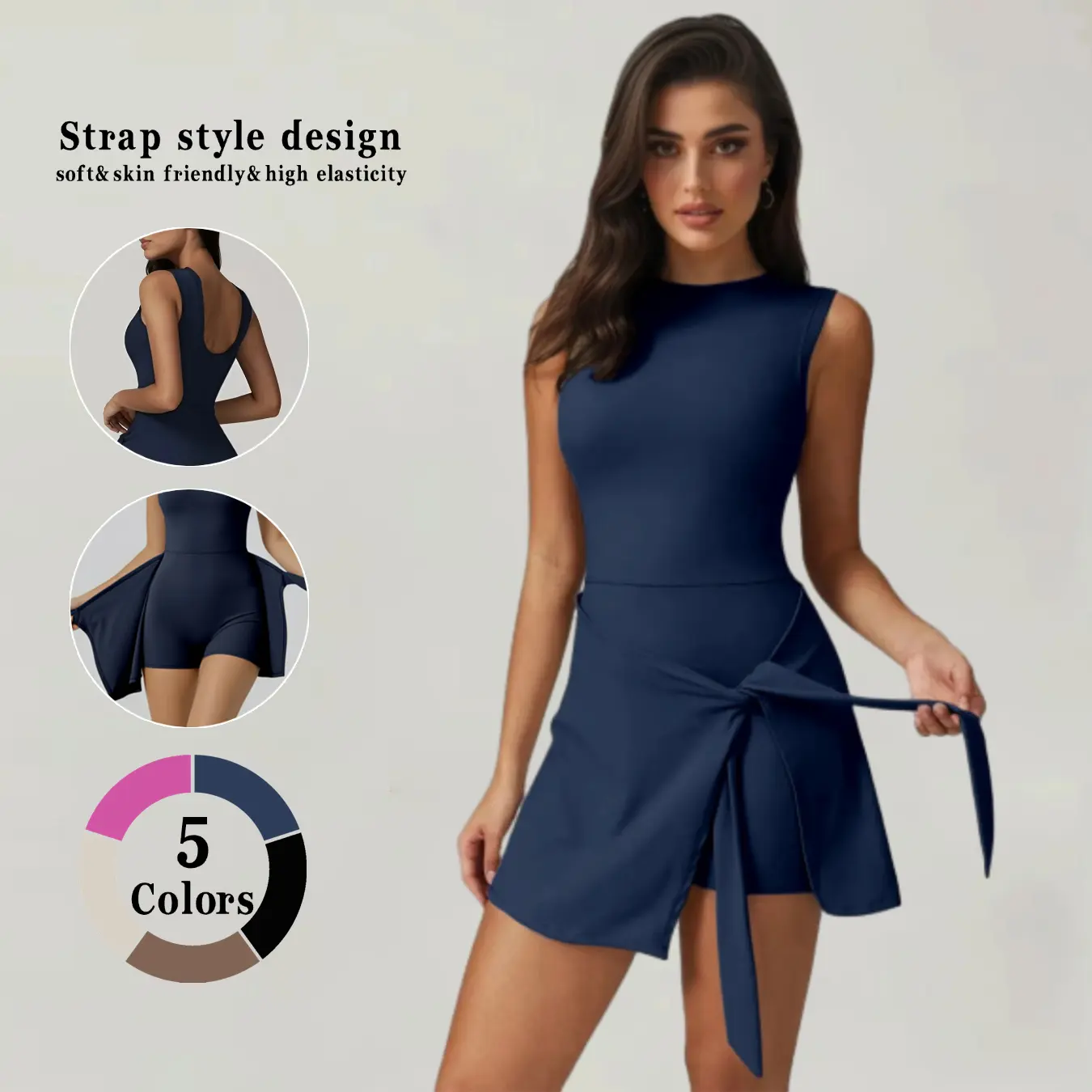 Womens Tennis Dress Sleeveless Wrap Skirt Athletic Dress with Built in Shorts Golf Dress Workout Rompers