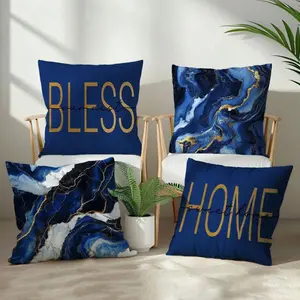 6pcs Blue Marble Pattern Pillow Covers, Peach Velvet Material, 4 Sizes for Modern Sofas & Indoors, Ideal for Parties & Gifts