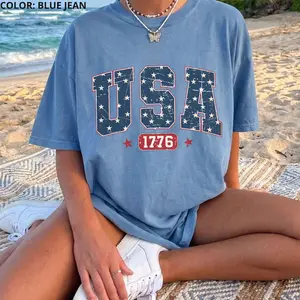 Comfort Colors Cute Vintage USA T-Shirt, Retro American Flag Tee, 4th of July Patriotic Shirt, USA 1776 Independence Day Shirt, Women Top, For Woman