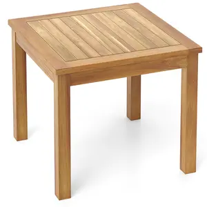 COSTWAY - Outdoor Side Table Teak Wood End Table Square Patio Snack Coffee Table