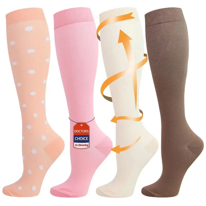 Isunie 3/4 Pairs Printed Compression Socks - Polka Dot Knee High Socks, Graduated Compression & Moisture-Wicking, Unisex Walking Running All Seasons
