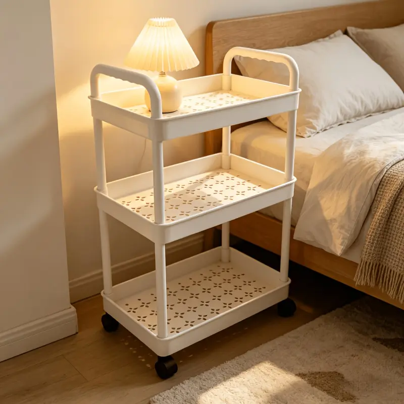 3-layer wheeled storage rack cart! Hollow out drainage layer board+thickened PP material, strong load-bearing capacity, smooth and non jamming pushing, easy to shuttle through various spaces Closet Storage Organization Bedroom Organizer Closet Organizers