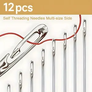 12pcs Self-Threading Hand Sewing Needles Set For Darning, Hand Stitching, And Sewing Accessories