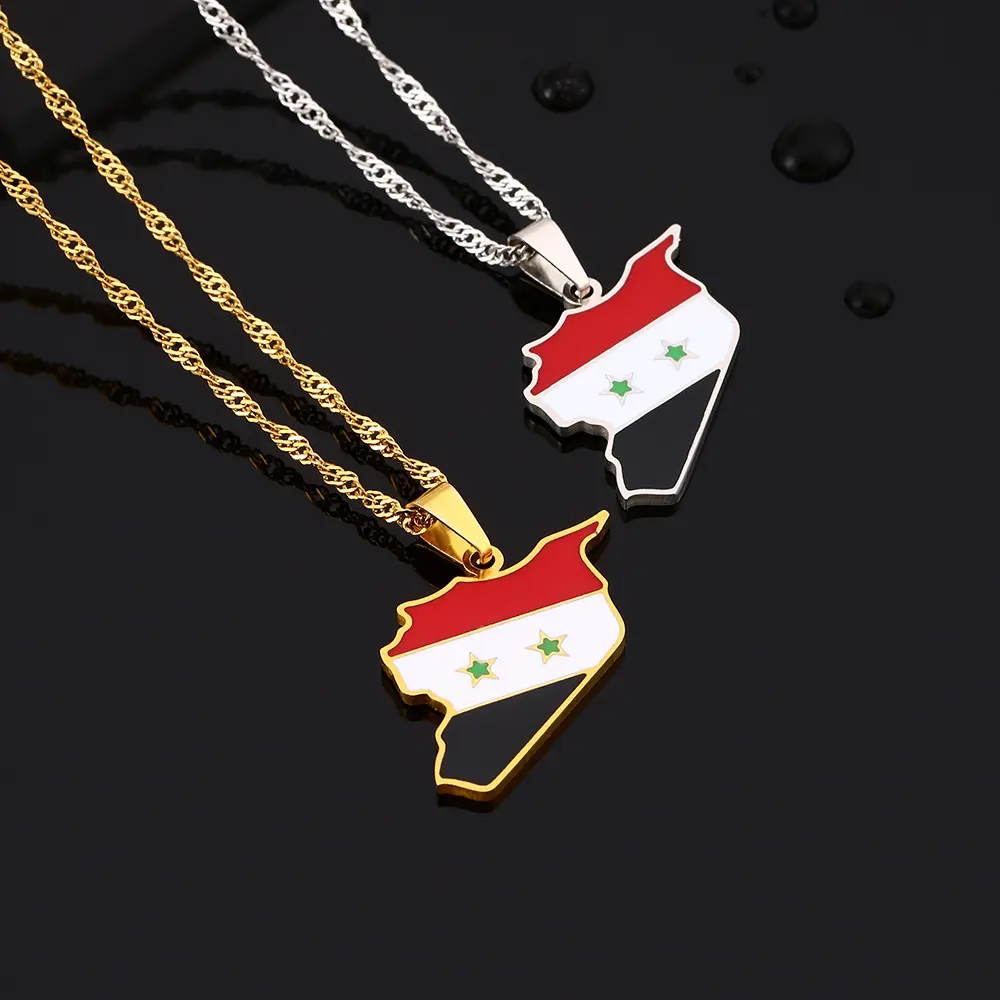 Elegant Syria Map Necklace for Women, Geometric Copper Pendant with Zircon Heart, Dainty Chain & Link Gift for Birthday, Valentine's Day, Female, Casual, Adults, Girlfriend Birthday Gift, Mother's Day, Map Outline, Copper Metal