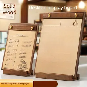 Wooden Menu Display Board | Tabletop Sign, Price List Holder, Stand-Up Table Card Rack, Advertising Board - Coffee Milk Tea Hair Salon Order Menu, Office Desk Accessories