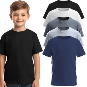 BROOKLYN VERTICAL Boys 5‑Pack Short Sleeve T‑Shirts – 100% Pre‑Shrunk Cotton, Crew Neck, Regular Fit