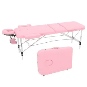 Lightweight 3-Fold Portable Aluminum Massage Bed Spa Facial Salon Bed Massage Table Pink
