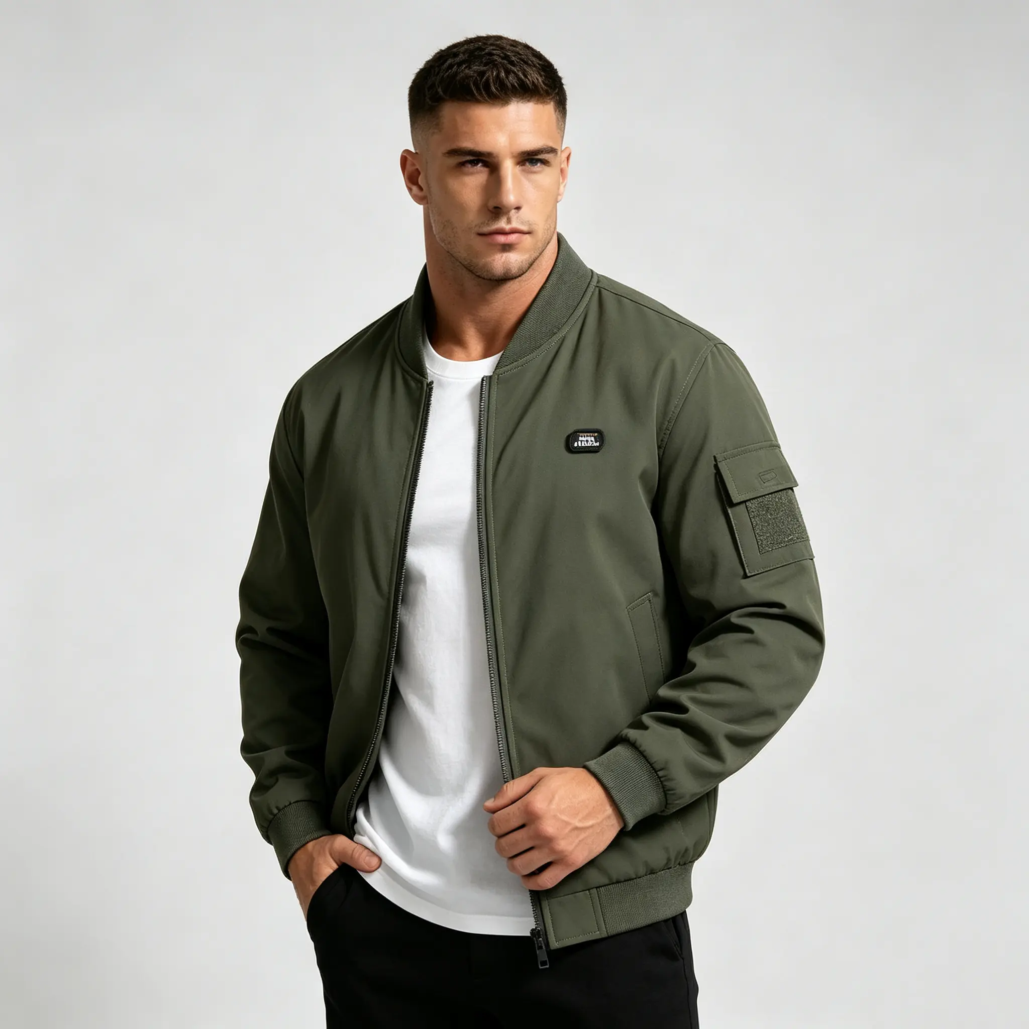 Spring/Autumn men’s utility baseball-collar aviator jacket, loose fit, versatile solid color casual zip-up outerwear suitable for outdoor leisure and sports