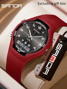 Sanda Sports Waterproof Night Light Multifunctional Electronic Watch, Dual Display Silicone Strap, Student Electronic Watch, Modern Waterproof Watch, Stylish Watch, Wrist Watch