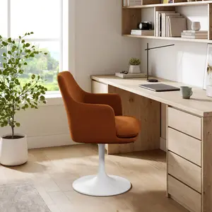 Lippa Performance Velvet Swivel Dining Armchair in White Rust