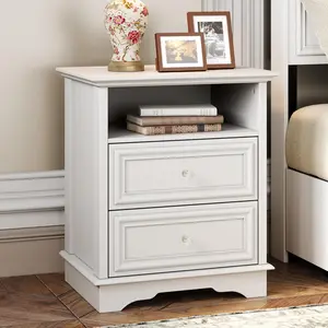 Yechen Nightstand with Hidden Drawer, 25" Tall Farmhouse Bedside Table with 3 Drawers and 1 Open Shelf, Wood Rustic Night Stand with Drawers for Bedroom, (White, Black)
