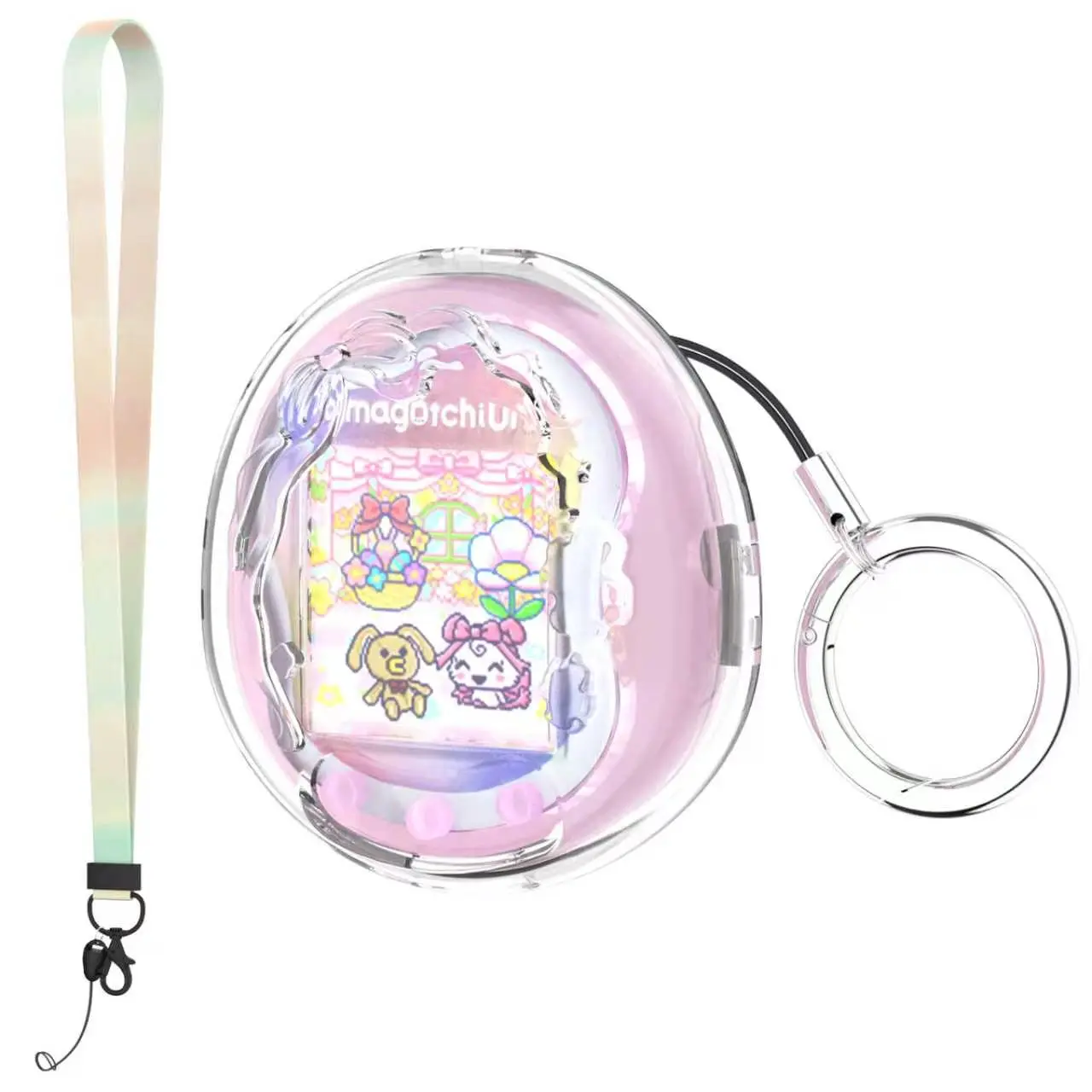 OAJ for Tamagotchi Paradise ProtectiveCase, 4 Pack-Pattern Clear PC Cover,Equipped with Lanyard, Keychain &Opening Tool, Full Coverage Shell forTamagotchi Paradise Virtual Pet GameDevice