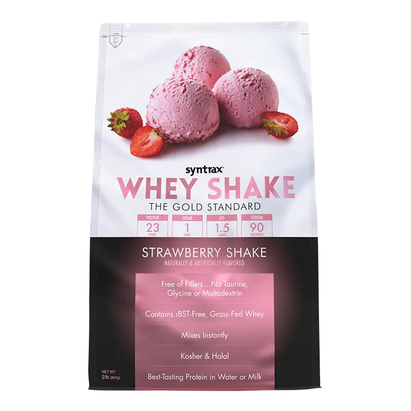 Syntrax Nutrition Whey Shake Cold Filtered Undenatured Whey Protein Blend Strawberry Flavor 2 lbs RBST Free Grass Fed USA Source