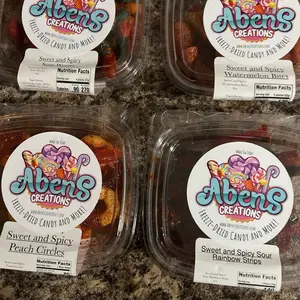 Sweet and spicy rainbow strips peach circles sour watermelons sour worms sampler pack