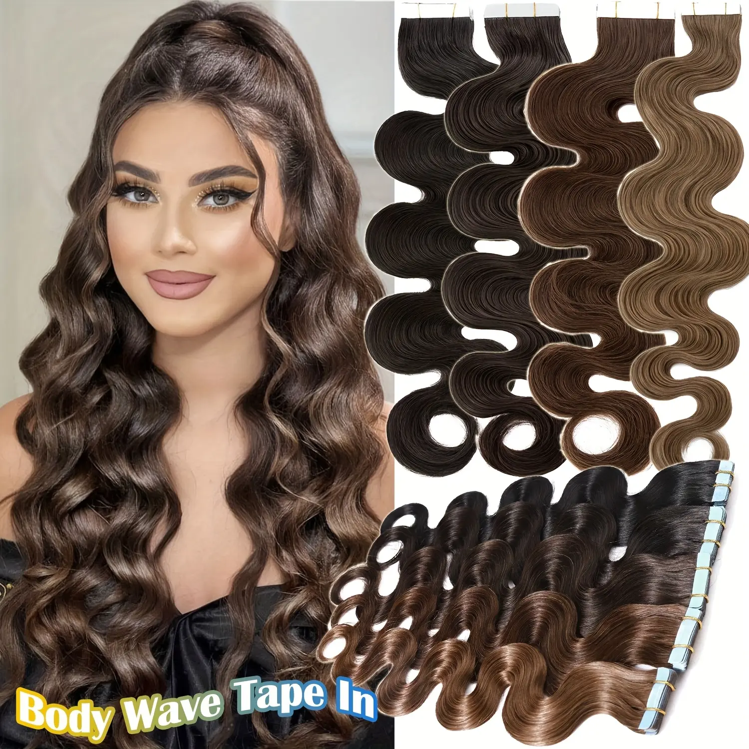 Body Wave Tape-In Hair Extensions, Remy Human Hair Wefts in Bleach Highlight Blonde, 20pcs/50g Pack, Lasts 3-12 Months, Multiple Lengths, #613 Bleach Blonde, #60 White Golden Blonde