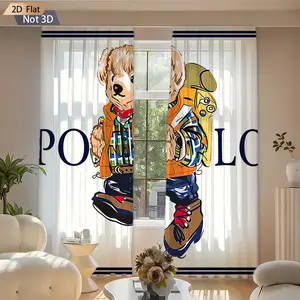 2pc Light Soft Decorative Bear Curtain Set, Home Decoration Curtain, Elegant, Suitable for Living Room, Bedroom, Balcony, Kitchen, Shower Room