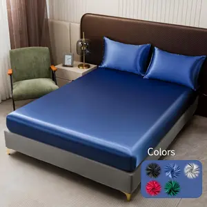 Solid Color Cooling Satin Bedding Set, Soft Comfortable Bed Sheet, Breathable Bedding Set for Bedroom, Dormitory, Hotel, Cooling Bed Sheets, Silky Satin Bedding