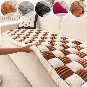 Luxury Plush Thick Sofa Cushion, Anti-Slip Wooden Real Leather Seat Pad, Autumn Winter Home Decor, Elegant Design for Living Room & Bedroom