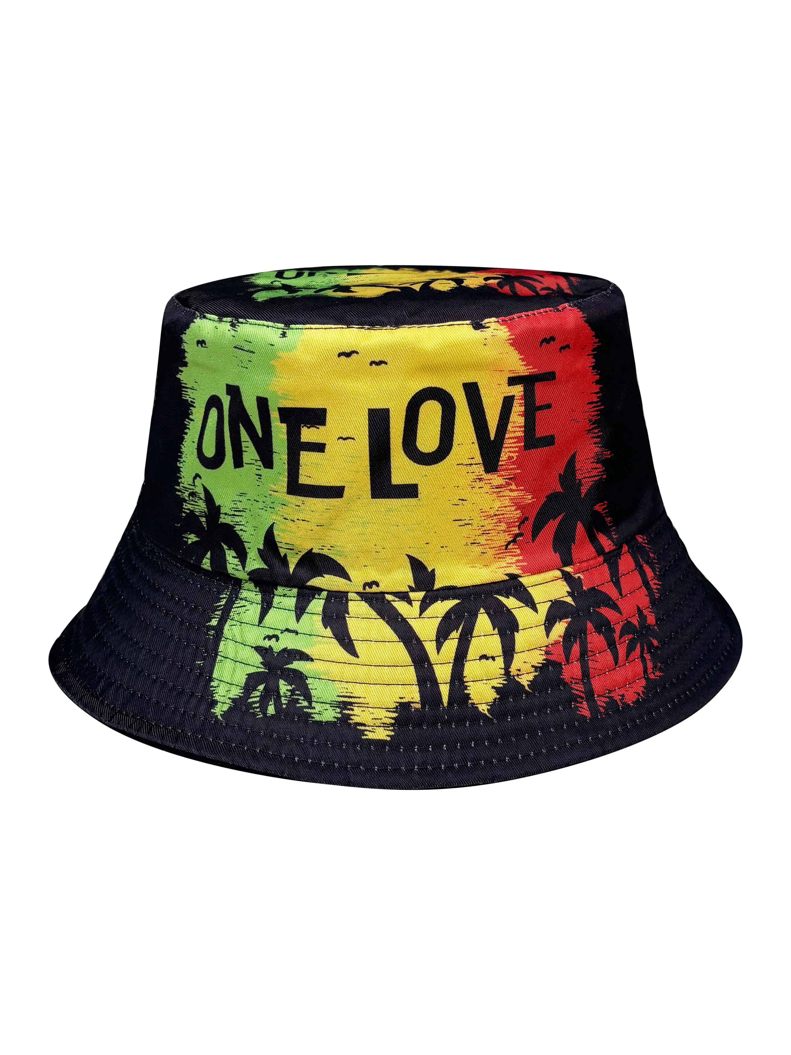 One Love Coconut Tree Silhouette Fisherman Hat, Reversible Sun Hat, Foldable Fashion Bucket Hat for Outdoor Travel & Beach
