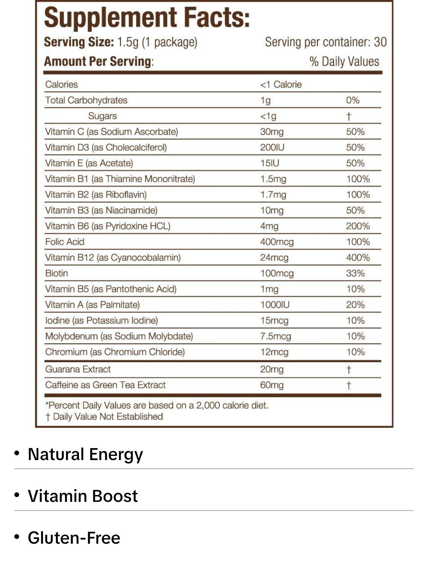 VitaPerk Energy Stickpacks – Natural Energy Enhancer with Green Tea & Guarana – Vitamins Supplement for Healthcare & Fitness – 30 Servings