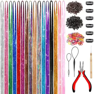 Sparkling Strands: Elevate Your Look with Hair Tinsel Magic!  and 2400 Strands with Tools | Hair Extensions for Women, Girls | Perfect for Festivals.