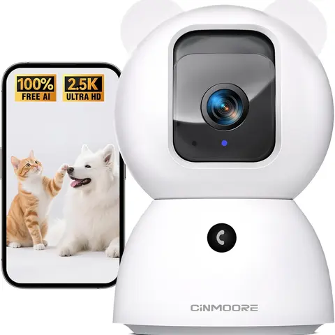 Indoor Pet Camera, 2.5K 4MP Resolution, 2.4GHz WiFi Pan-Tilt, Phone App Control, Color Night Vision 2.0, Full Duplex 2-Way Audio, Baby Monitor Function, Free AI Detection, Auto-Calibration, 24/7 Recording, Bank-Level Encryption