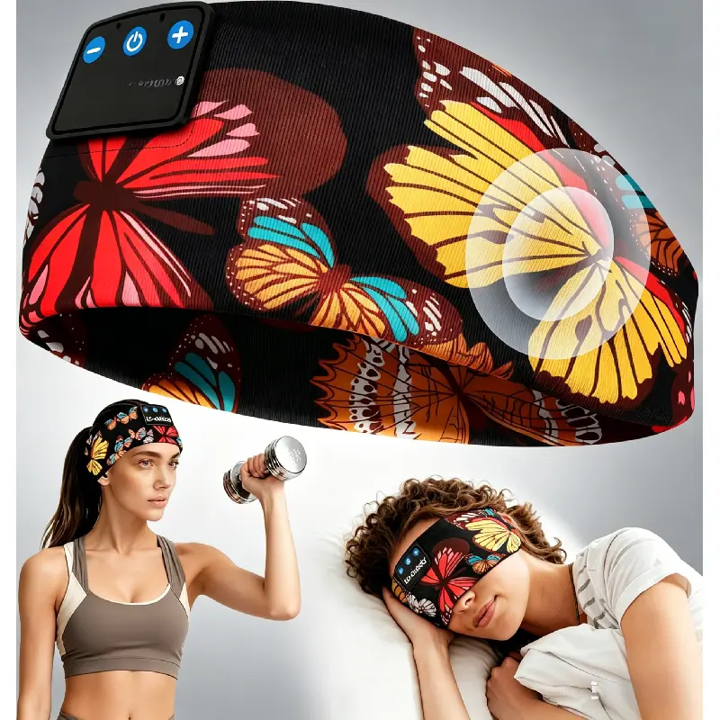 Sleep Headband with Bluetooth 5.4, Sports Headband Headphones with Wireless Speakers & Mic, USB-C Charging, Butterfly Design, Ideal Gift for Women for Sleep, Exercise, Jogging, Yoga, Insomnia, Travel & Meditation