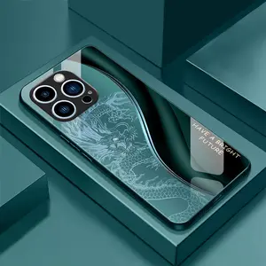 Premium Embossed Dragon Design White Glass Full Mirror Lens TPU Mobile Phone Case, Compatible with iPhone Models 11 Through 16 Pro Plus Max, Featuring an Ultra-Thin, Drop-Resistant Silicone Shell.